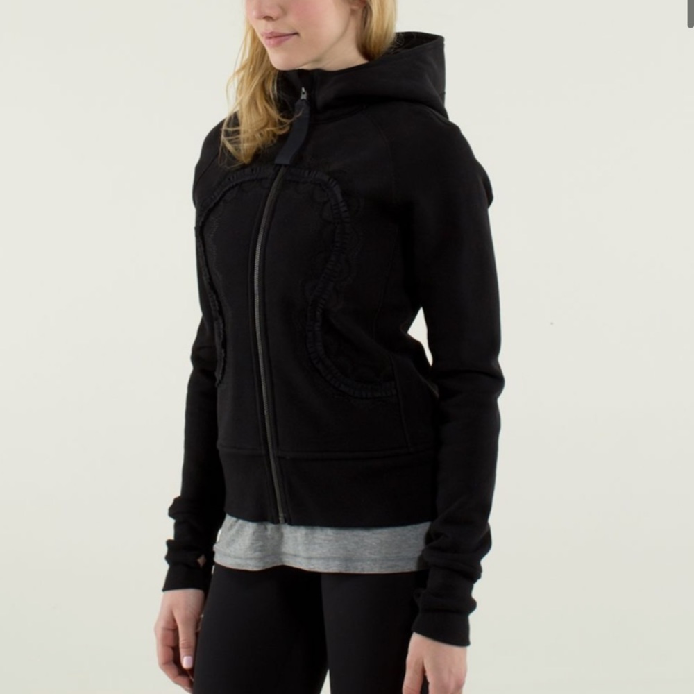 Lululemon Black Lux Ruffle Scuba Hoodie, sz 4